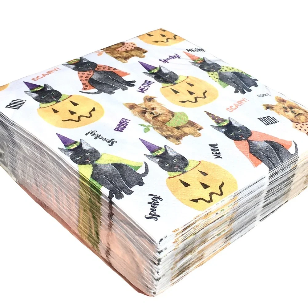 Spooky Halloween Cat and Dog Pet Party Beverage Napkins, 40 ct